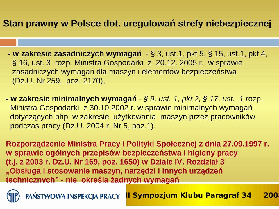 10.2002 r. w sprawie minimalnych wymagań r dotyczących bhp w zakresie użytkowania maszyn przez pracowników e podczas s pracy (Dz.U. 2004 r, Nr 5, poz.1).