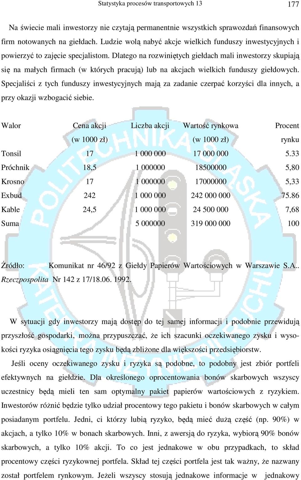 Dlatego na rozwiniętych giełdach mali inwestorzy skupiają się na małych firmach (w których pracują) lub na akcjach wielkich funduszy giełdowych.