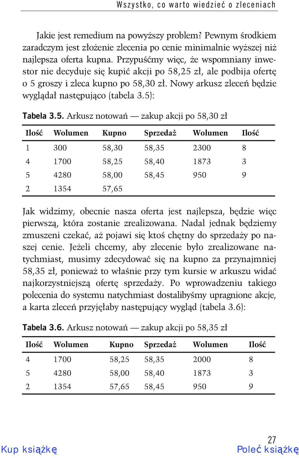 5. Arkusz notowa zakup akcji po 58,30 z Ilo Wolumen Kupno Sprzeda Wolumen Ilo 1 300 58,30 58,35 2300 8 4 1700 58,25 58,40 1873 3 5 4280 58,00 58,45 950 9 2 1354 57,65 Jak widzimy, obecnie nasza