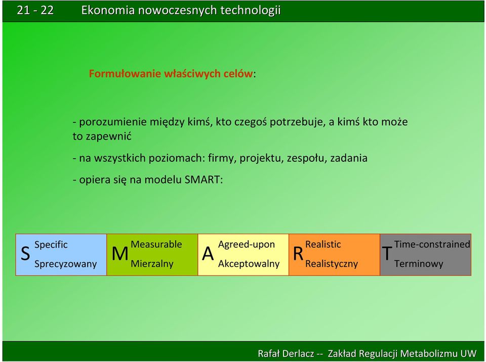 zadania opiera się na modelu SMART: Specific Measurable Agreed upon Realistic S