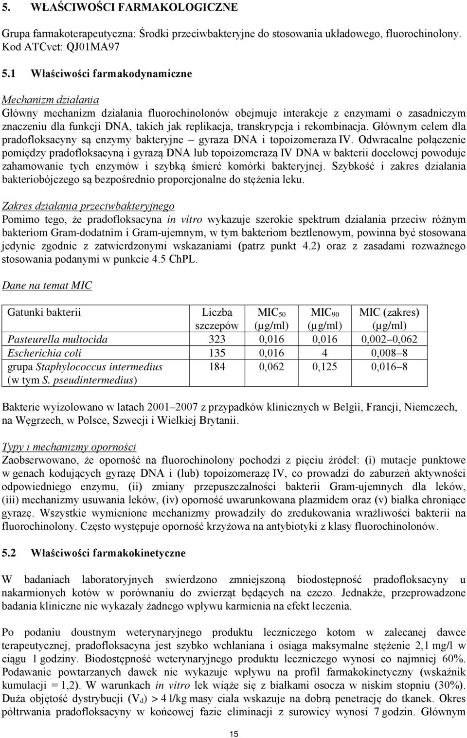 transkrypcja i rekombinacja. Głównym celem dla pradofloksacyny są enzymy bakteryjne gyraza DNA i topoizomeraza IV.