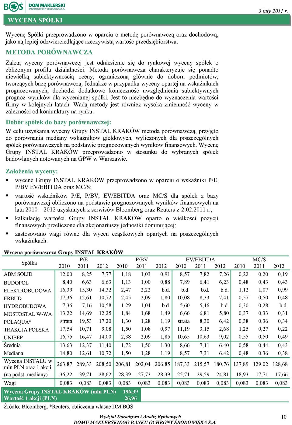 Metoda porównawcza charakteryzuje się ponadto niewielką subiektywnością oceny, ograniczoną głównie do doboru podmiotów, tworzących bazę porównawczą.