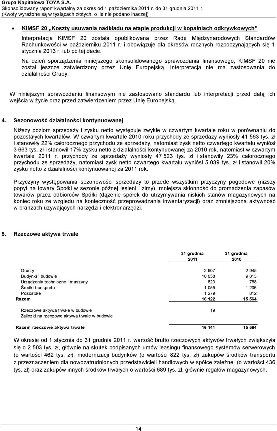 Na dzień sporządzenia niniejszego skonsolidowanego sprawozdania finansowego, KIMSF 20 nie został jeszcze zatwierdzony przez Unię Europejską. Interpretacja nie ma zastosowania do działalności Grupy.