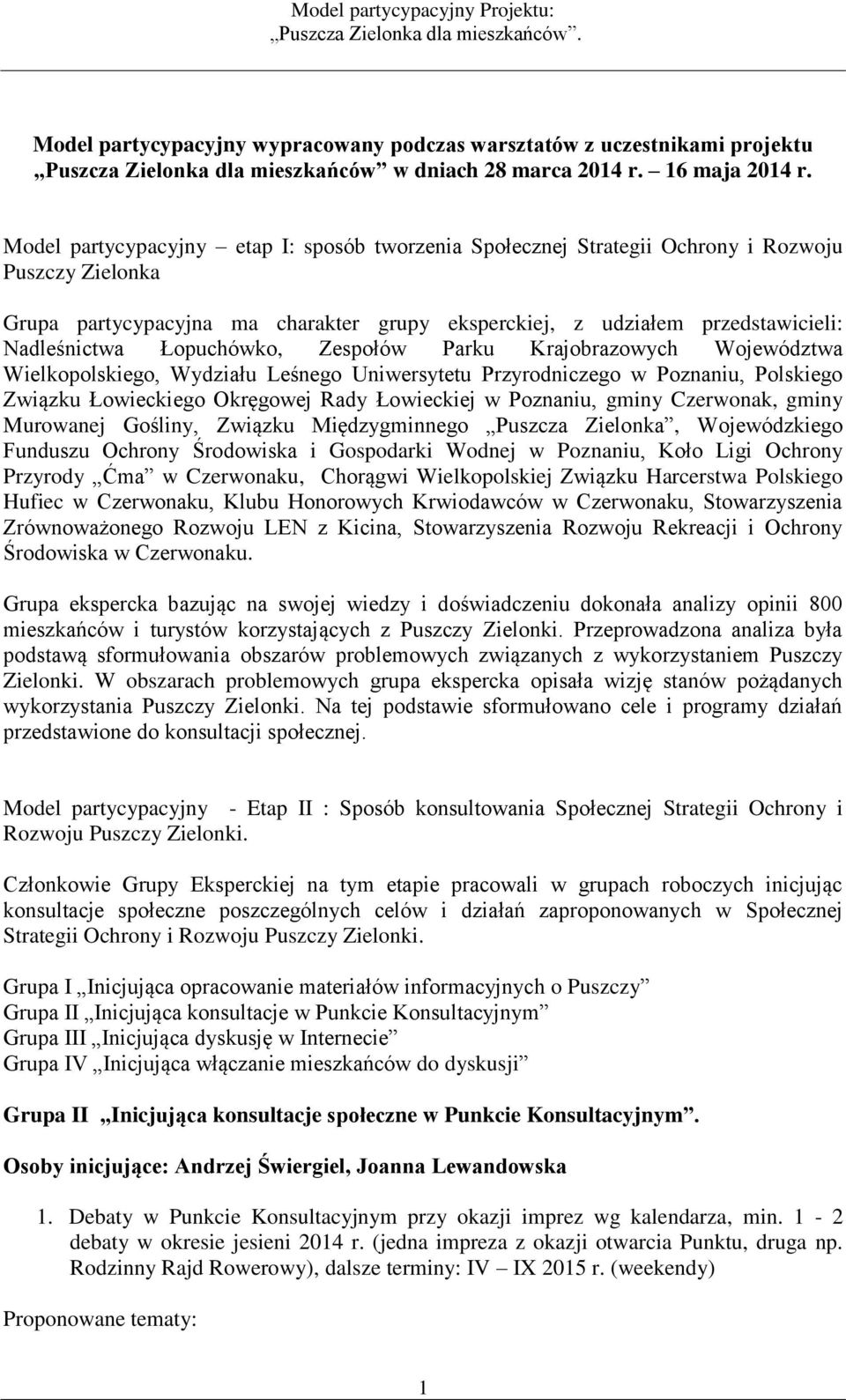 Łopuchówko, Zespołów Parku Krajobrazowych Województwa Wielkopolskiego, Wydziału Leśnego Uniwersytetu Przyrodniczego w Poznaniu, Polskiego Związku Łowieckiego Okręgowej Rady Łowieckiej w Poznaniu,