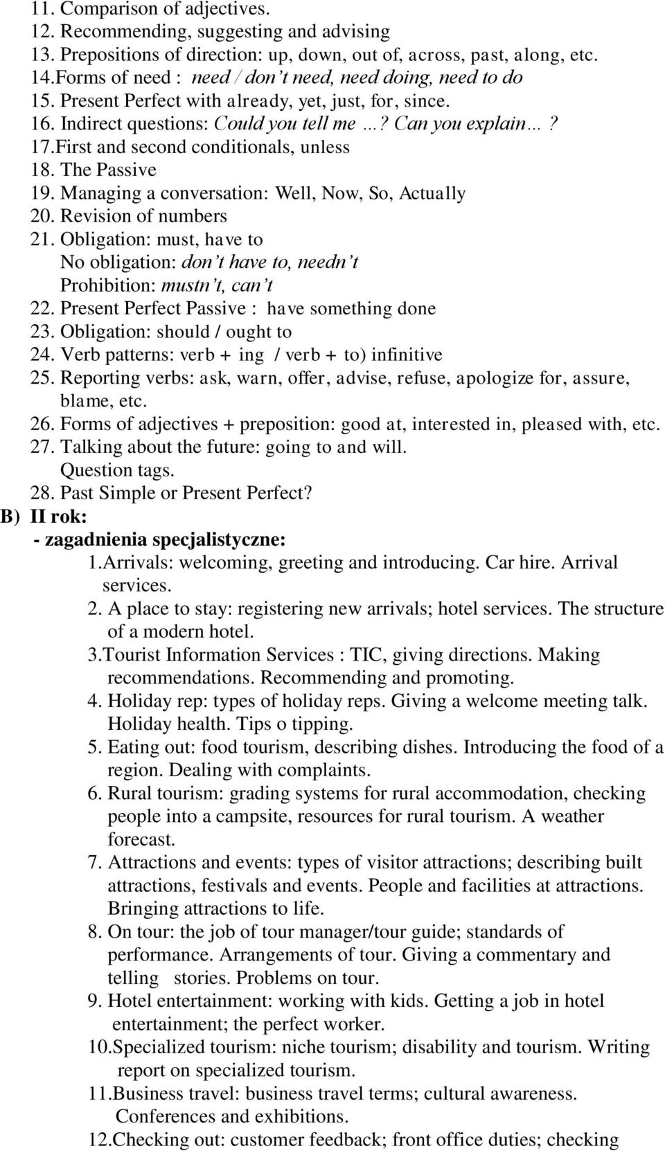 First and second conditionals, unless 18. The Passive 19. Managing a conversation: Well, Now, So, Actually 20. Revision of numbers 21.