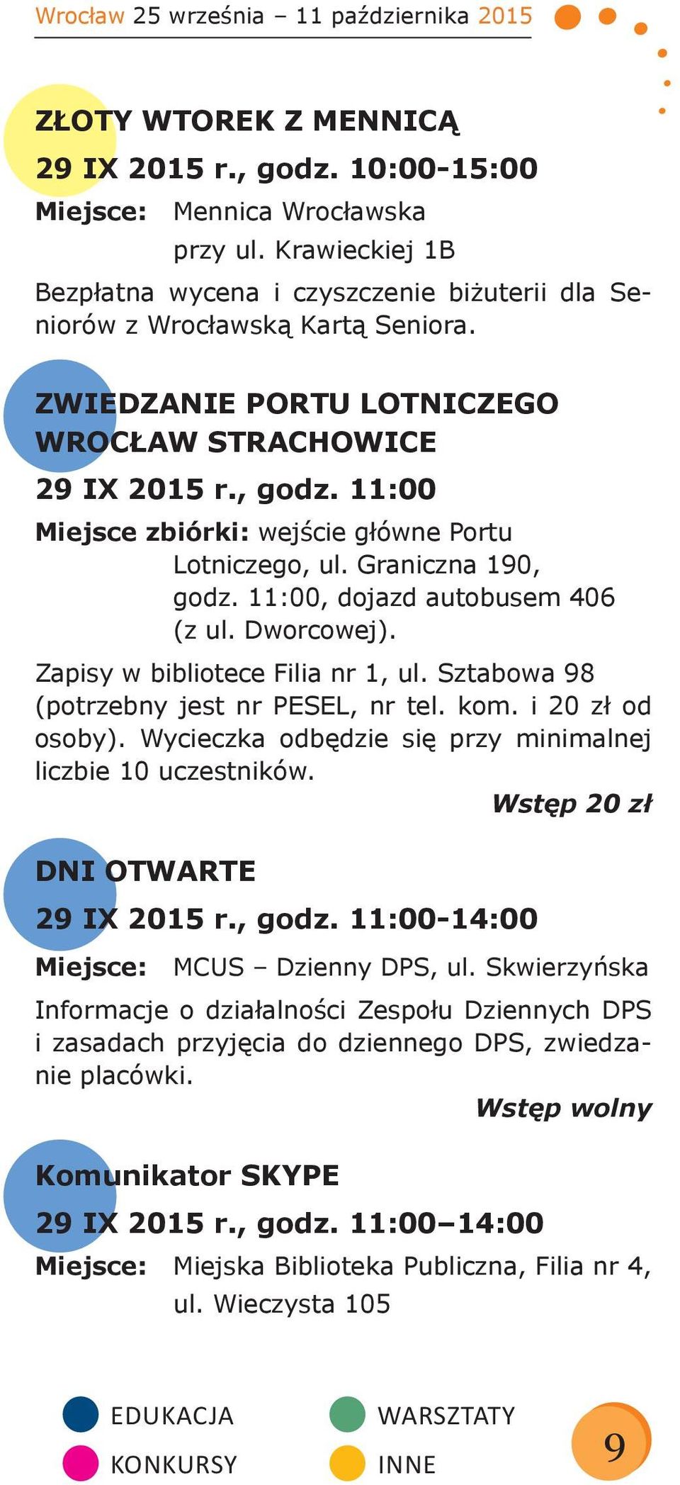 11:00 Miejsce zbiórki: wejście główne Portu Lotniczego, ul. Graniczna 190, godz. 11:00, dojazd autobusem 406 (z ul. Dworcowej). Zapisy w bibliotece Filia nr 1, ul.