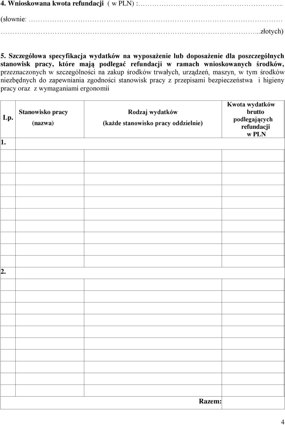 wnioskowanych środków, przeznaczonych w szczególności na zakup środków trwałych, urządzeń, maszyn, w tym środków niezbędnych do zapewniania zgodności