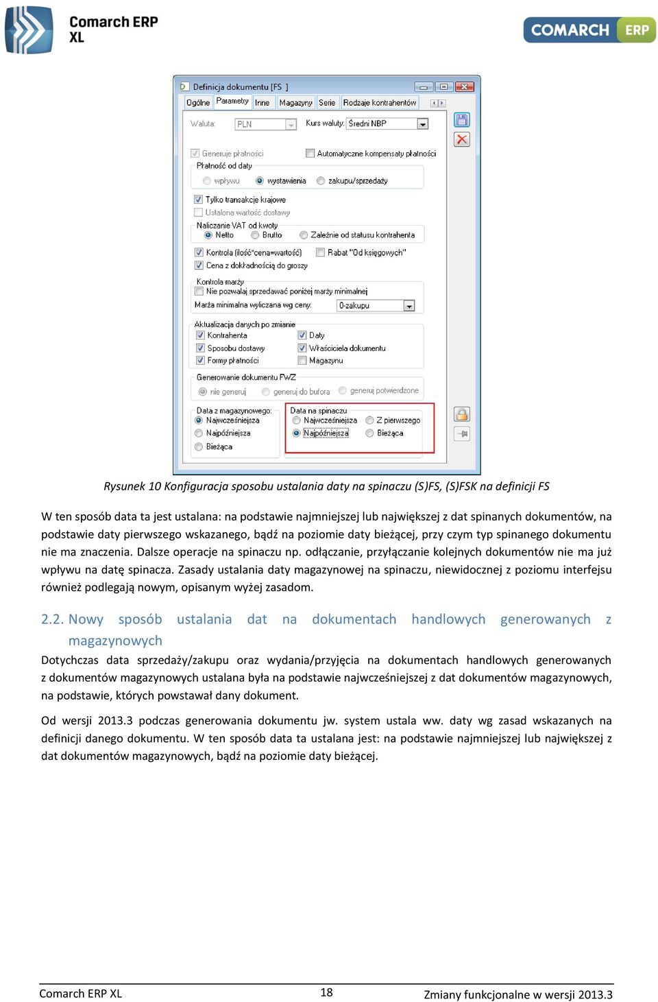 odłączanie, przyłączanie kolejnych dokumentów nie ma już wpływu na datę spinacza.