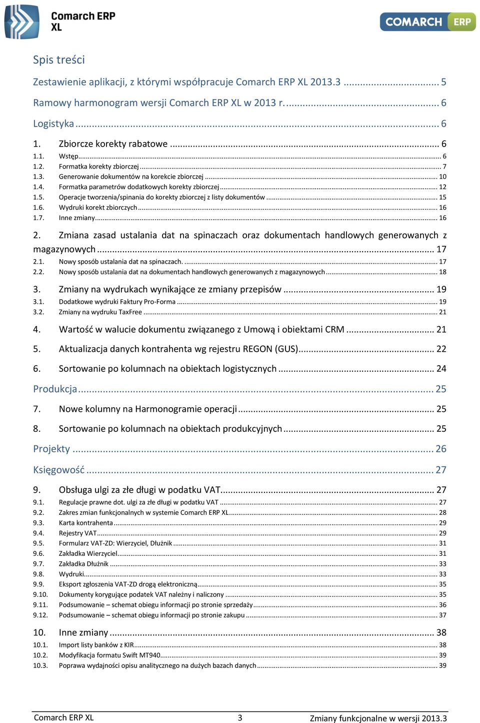 Operacje tworzenia/spinania do korekty zbiorczej z listy dokumentów... 15 1.6. Wydruki korekt zbiorczych... 16 1.7. Inne zmiany... 16 2.