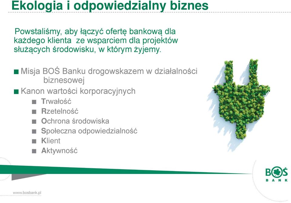 Misja BOŚ Banku drogowskazem w działalności biznesowej Kanon wartości