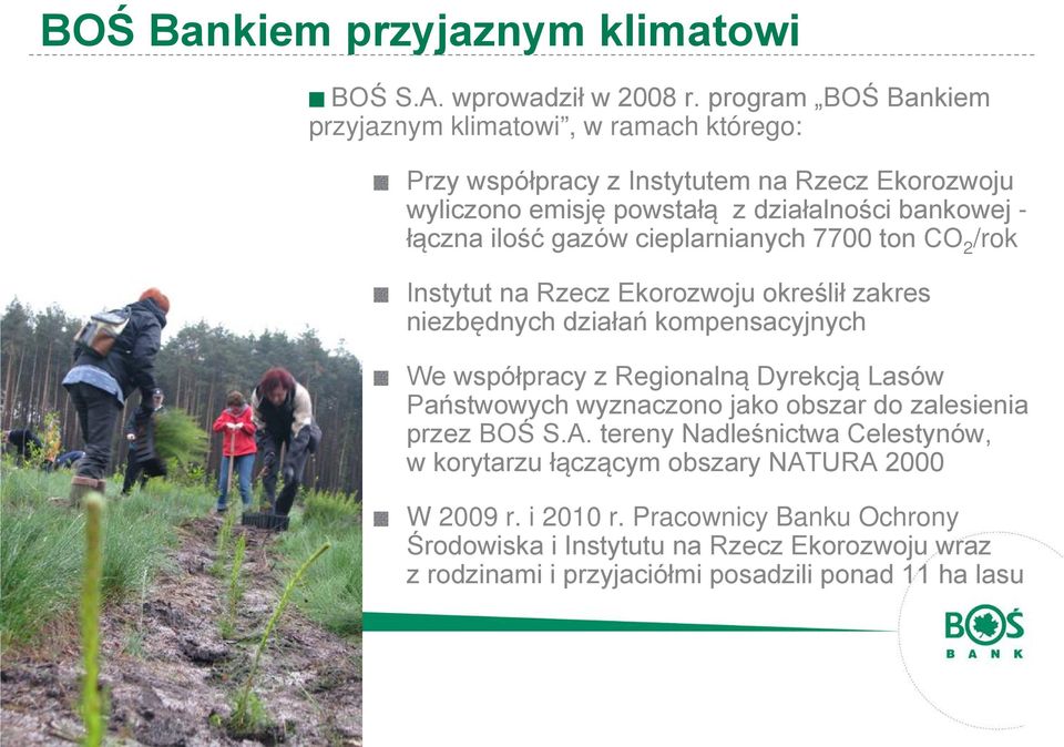 ilość gazów cieplarnianych 7700 ton CO 2 /rok Instytut na Rzecz Ekorozwoju określił zakres niezbędnych działań kompensacyjnych We współpracy z Regionalną Dyrekcją Lasów