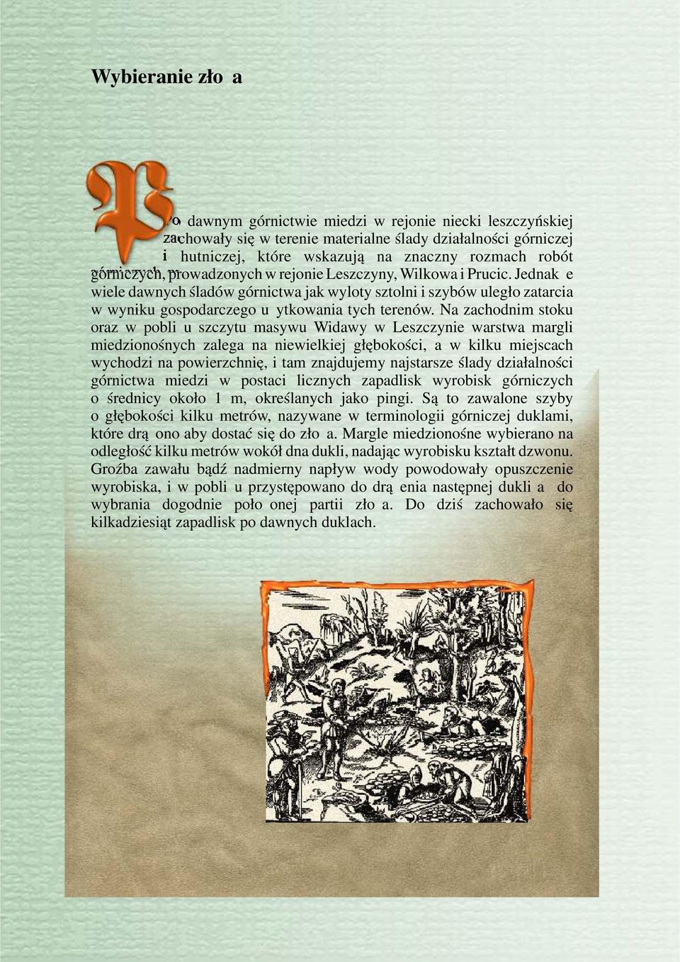 Na zachodnim stoku oraz w pobliżu szczytu masywu Widawy w Leszczynie warstwa margli miedzionośnych zalega na niewielkiej głębokości, a w kilku miejscach wychodzi na powierzchnię, i tam znajdujemy