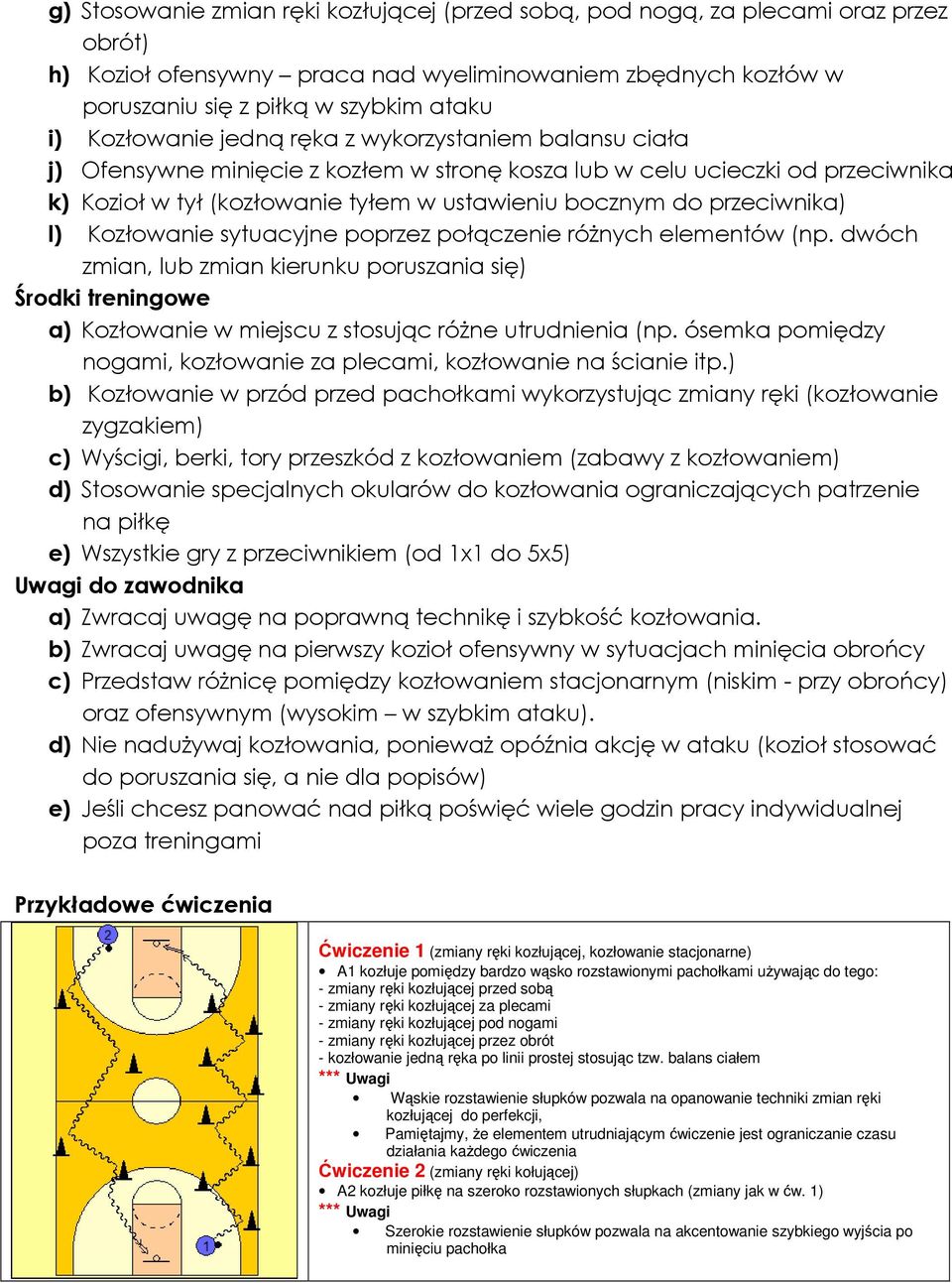 przeciwnika) l) Kozłowanie sytuacyjne poprzez połączenie różnych elementów (np.