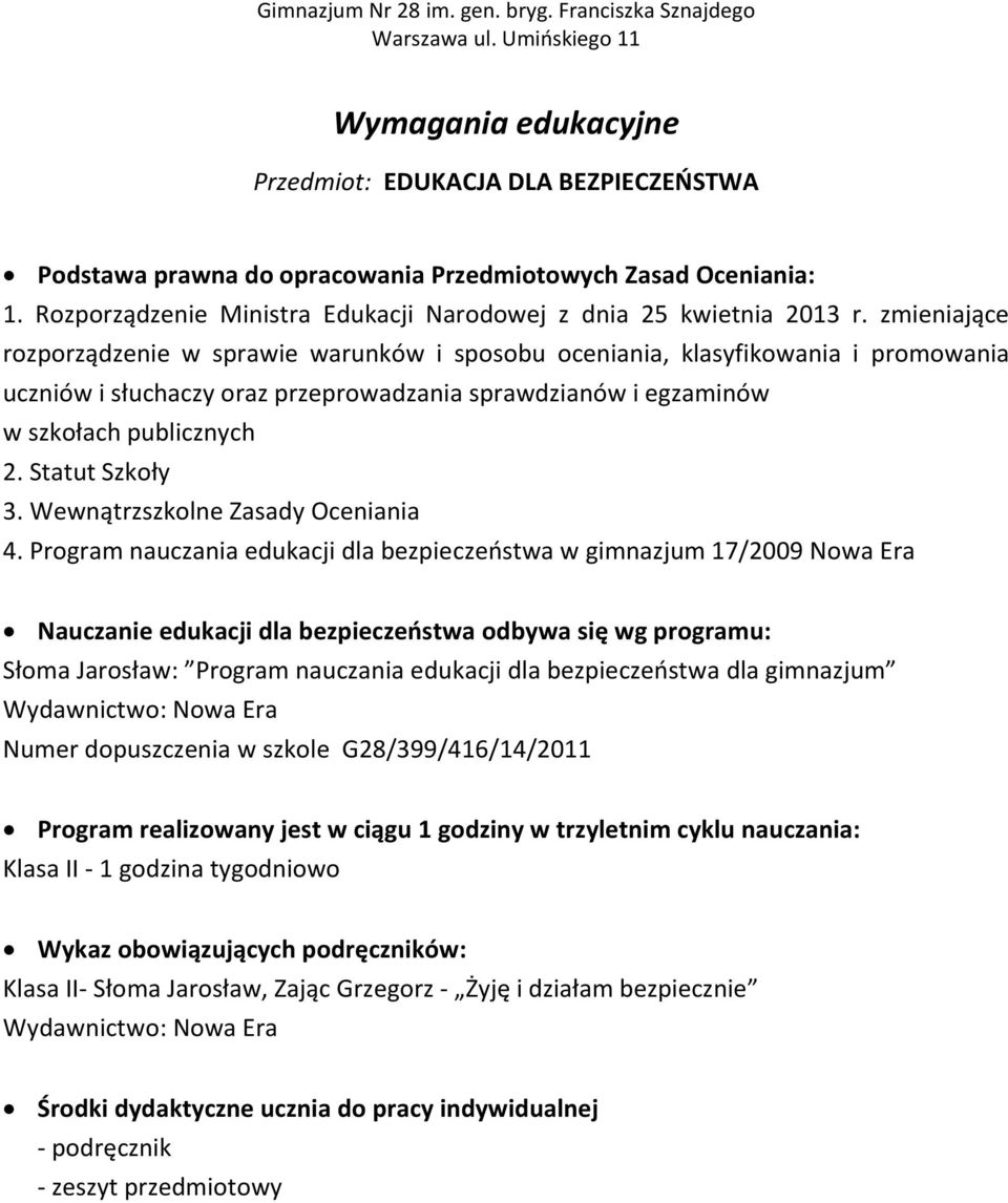 Rozporządzenie Ministra Edukacji Narodowej z dnia 25 kwietnia 2013 r.