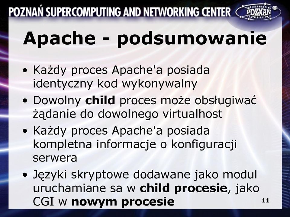 proces Apache'a posiada kompletna informacje o konfiguracji serwera Języki