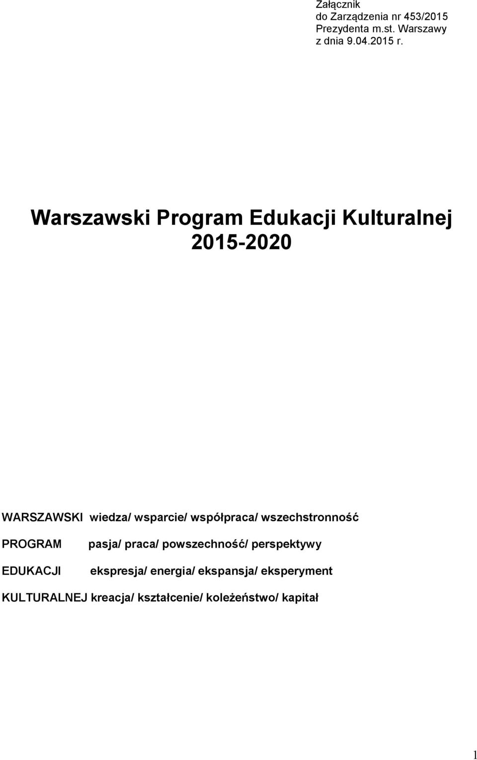 współpraca/ wszechstronność PROGRAM EDUKACJI pasja/ praca/ powszechność/ perspektywy