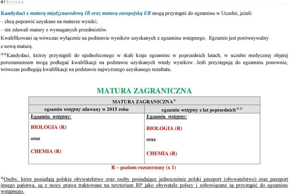 **Kandydaci, którzy przystąpili do ujednoliconego w skali kraju egzaminu w poprzednich latach, w uczelni medycznej objętej porozumieniem mogą podlegać kwalifikacji na podstawie uzyskanych wtedy