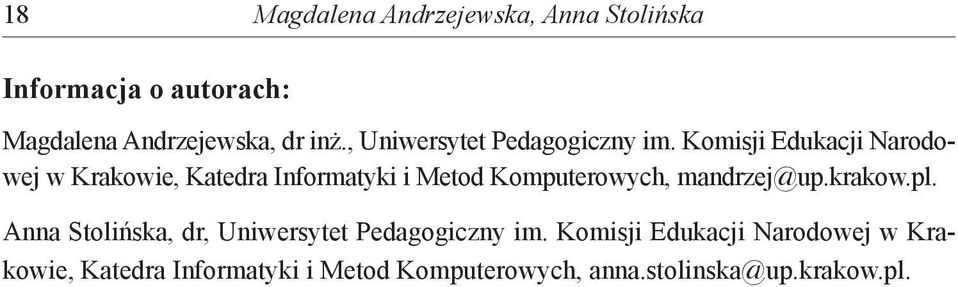 Komisji Edukacji Narodowej w Krakowie, Katedra Informatyki i Metod Komputerowych, mandrzej@up.