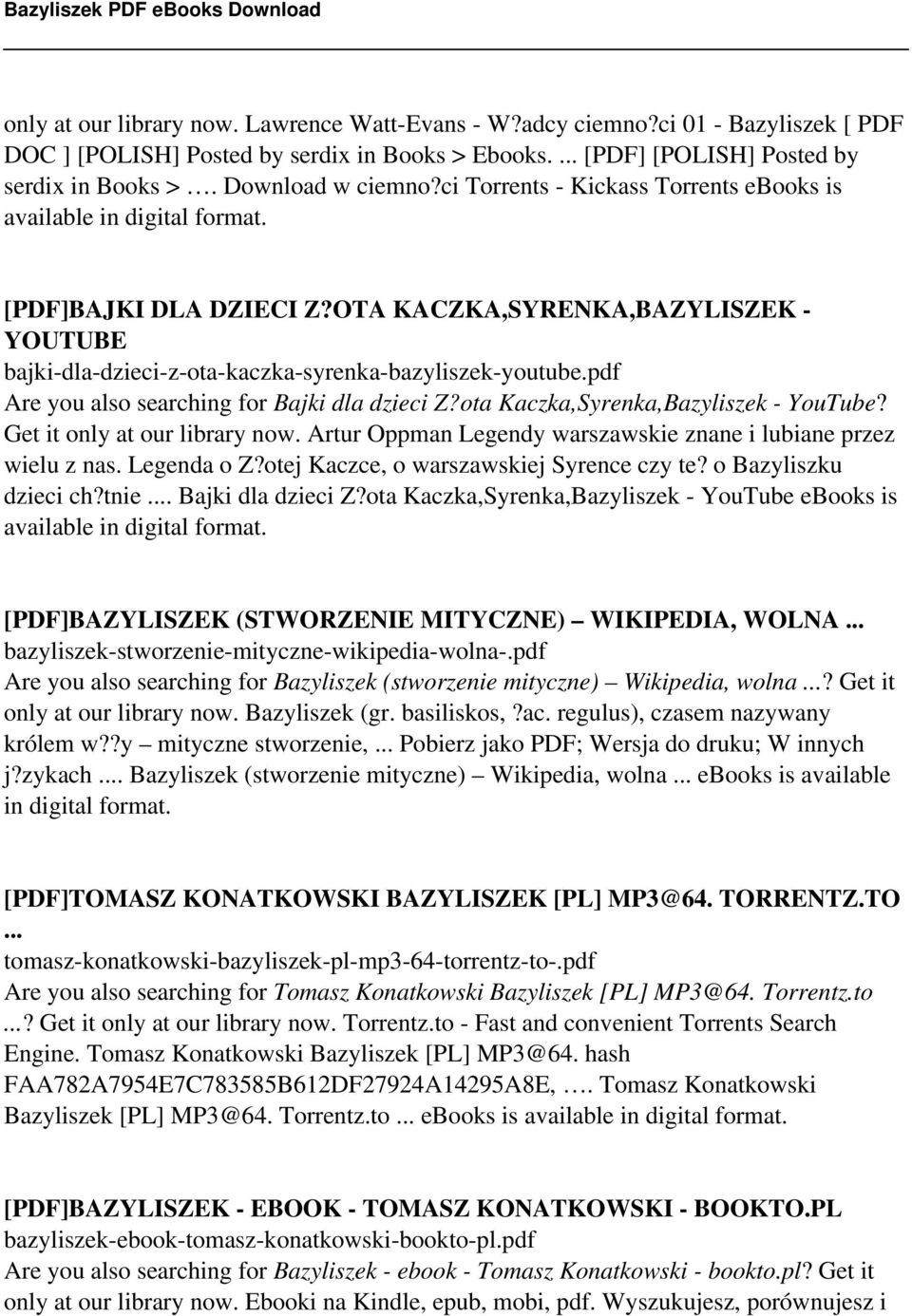 OTA KACZKA,SYRENKA,BAZYLISZEK - YOUTUBE bajki-dla-dzieci-z-ota-kaczka-syrenka-bazyliszek-youtube.pdf Are you also searching for Bajki dla dzieci Z?ota Kaczka,Syrenka,Bazyliszek - YouTube?