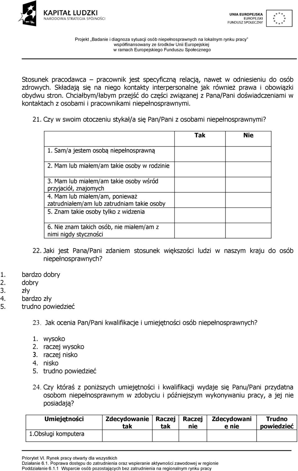 Czy w swoim otoczeniu stykał/a się Pan/Pani z osobami niepełnosprawnymi? Tak Nie 1. Sam/a jestem osobą niepełnosprawną 2. Mam lub miałem/am takie osoby w rodzinie 3.