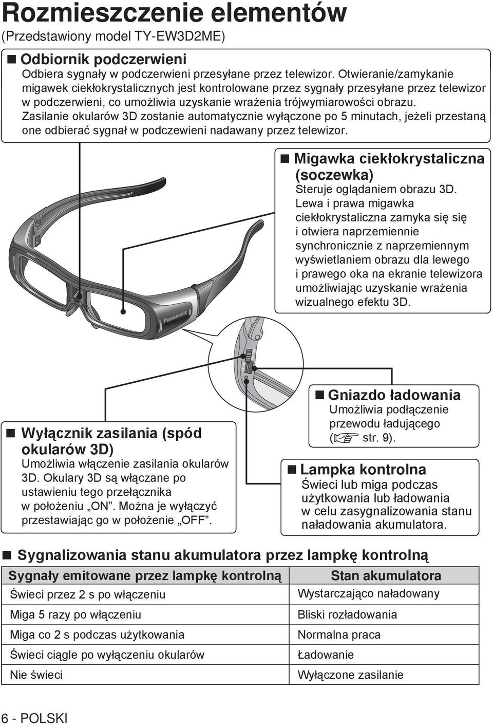 Zasilanie okularów 3D zostanie automatycznie wyłączone po 5 minutach, jeżeli przestaną one odbierać sygnał w podczewieni nadawany przez telewizor.