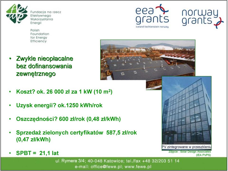 1250 zł/rok kwh/rok (0,48 zł/kwh) System dachów solarnych Zdjęcie: Atlantis Solar Systeme AG Sprzedaż Oszczędności?