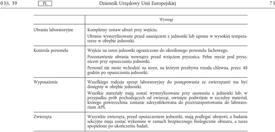 Pozostawienie ubrania wewnątrz przed wzięciem prysznica. Pełne mycie pod prysznicem przy opuszczaniu jednostki.