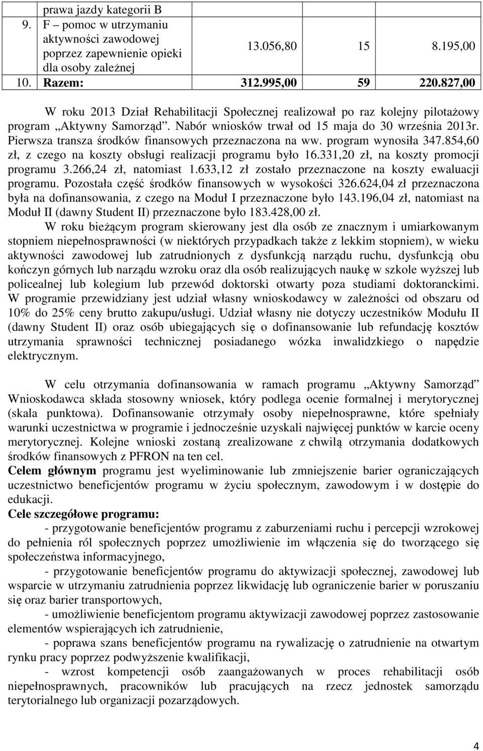 Pierwsza transza środków finansowych przeznaczona na ww. program wynosiła 347.854,60 zł, z czego na koszty obsługi realizacji programu było 16.331,20 zł, na koszty promocji programu 3.