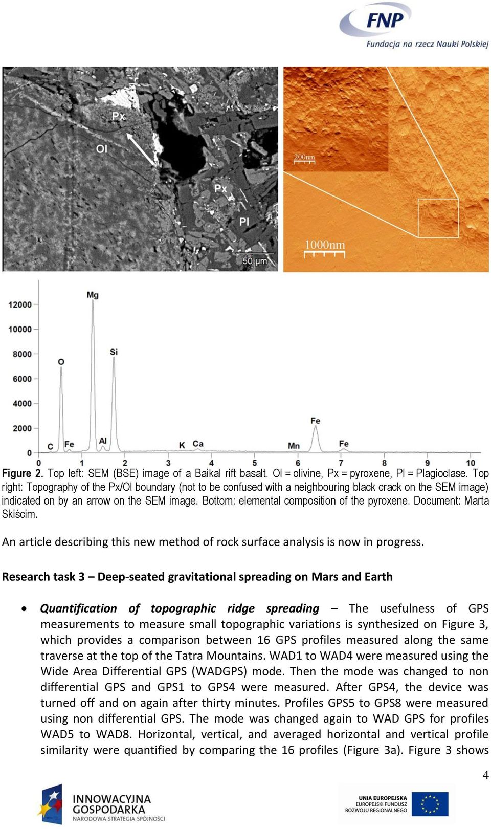 Bottom: elemental composition of the pyroxene. Document: Marta Skiścim. An article describing this new method of rock surface analysis is now in progress.