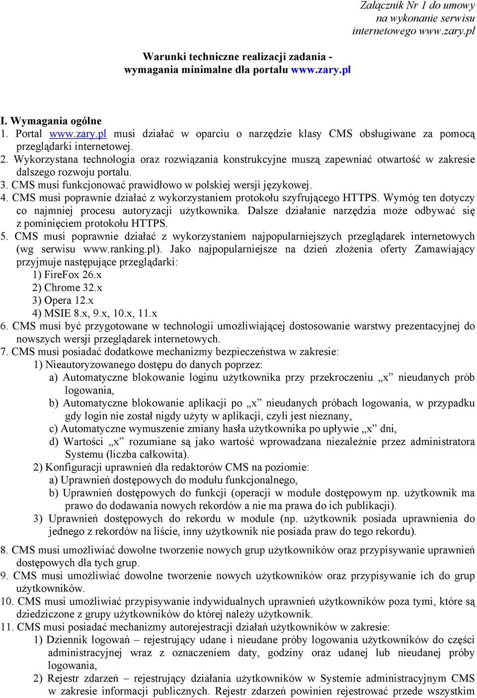 CMS musi poprawnie działać z wykorzystaniem protokołu szyfrującego HTTPS. Wymóg ten dotyczy co najmniej procesu autoryzacji użytkownika.