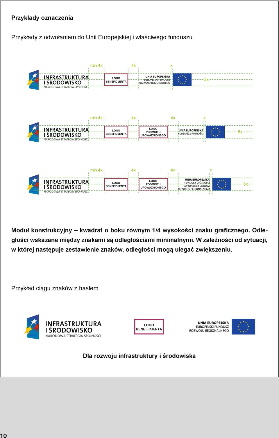 równym 1/4 wysokości znaku graficznego. Odległości wskazane między znakami są odległościami minimalnymi.