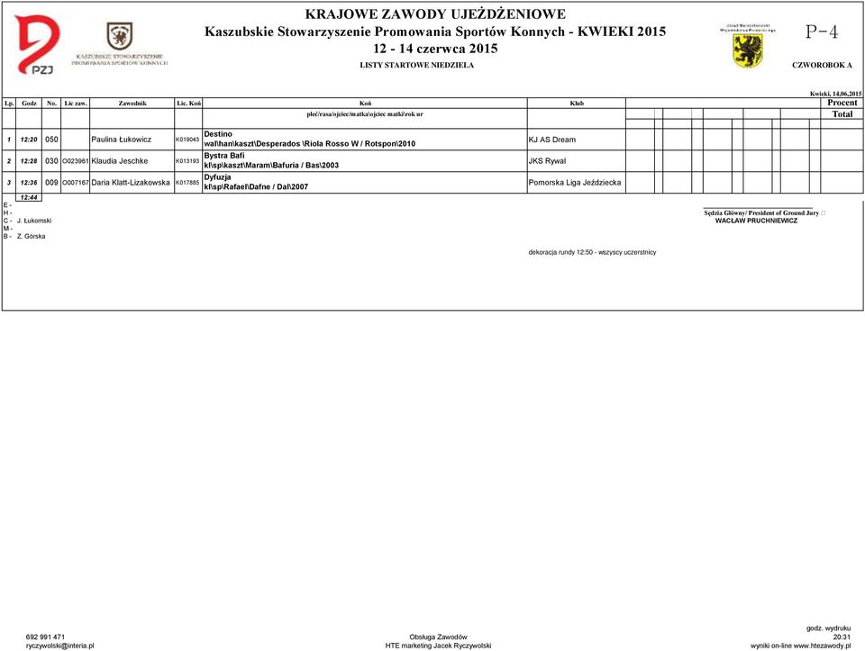 Klatt-Lizakowska K017885 Dyfuzja kl\sp\rafael\dafne / Dal\2007 KJ AS Dream JKS Rywal 12:44 H - Sędzia Główny/