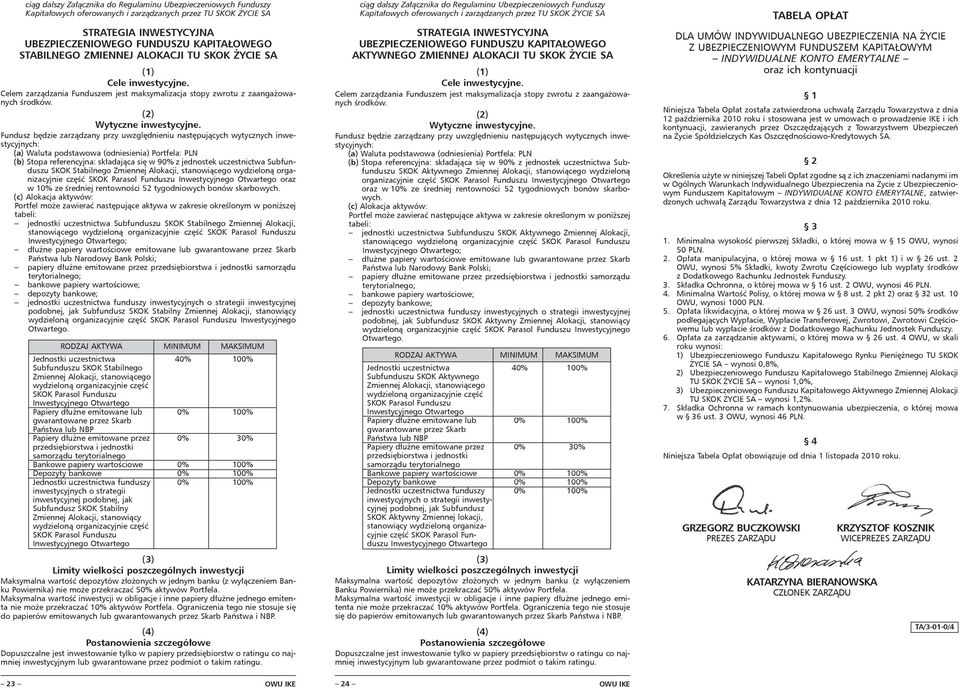 Fundusz będzie zarządzany przy uwzględnieniu następujących wytycznych inwestycyjnych: (a) Waluta podstawowa (odniesienia) Portfela: PLN (b) Stopa referencyjna: składająca się w 90% z jednostek