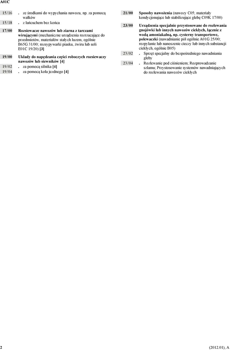 piasku, żwiru lub soli E01C 19/20) [3] 19 / 00 Układy do napędzania części roboczych rozsiewaczy nawozów lub siewników [4] 19 / 02. za pomocą silnika [4] 19 / 04.