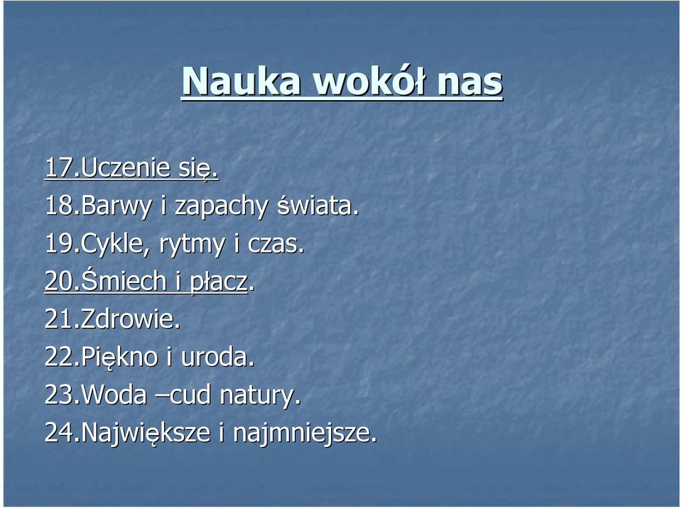 20.Śmiech i płaczp acz. 21.Zdrowie. 22.