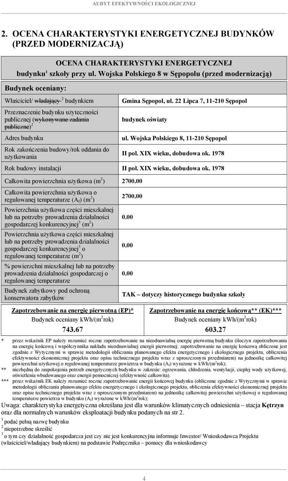 zakończenia budowy/rok oddania do użytkowania Gmina Sępopol, ul. 22 Lipca 7, 11-210 Sępopol budynek oświaty ul. Wojska Polskiego 8, 11-210 Sępopol II poł. XIX wieku, dobudowa ok.