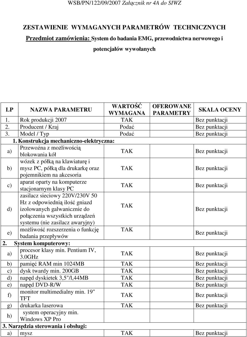 Model / Typ Podać Konstrukcja mechaniczno-elektryczna: Przewoźna z możliwością blokowania kół wózek z półką na klawiaturę i mysz PC, półką dla drukarkę oraz pojemnikiem na akcesoria aparat oparty na