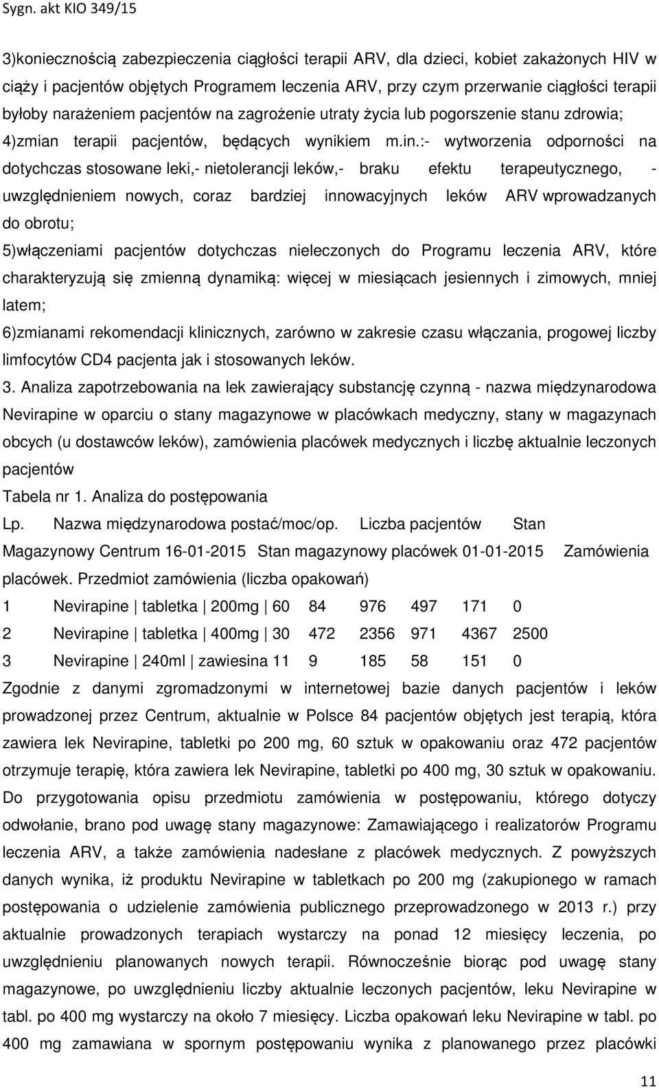 :- wytworzenia odporności na dotychczas stosowane leki,- nietolerancji leków,- braku efektu terapeutycznego, - uwzględnieniem nowych, coraz bardziej innowacyjnych leków ARV wprowadzanych do obrotu;