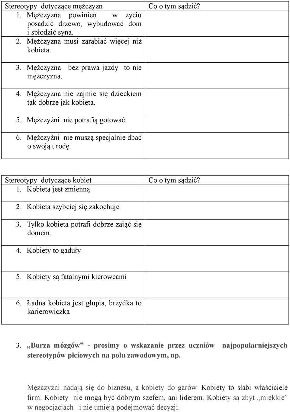 Stereotypy dotyczące kobiet 1. Kobieta jest zmienną Co o tym sądzić? 2. Kobieta szybciej się zakochuje 3. Tylko kobieta potrafi dobrze zająć się domem. 4. Kobiety to gaduły 5.