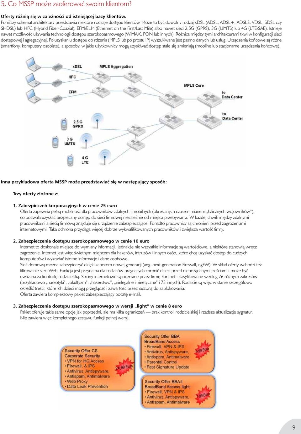 SDSL czy SHDSL) lub HFC (Hybrid Fiber-Coaxial), EFM/ELM (Ethernet on the First/Last Mile) albo nawet sieci 2,5G (GPRS), 3G (UMTS) lub 4G (LTE/SAE).