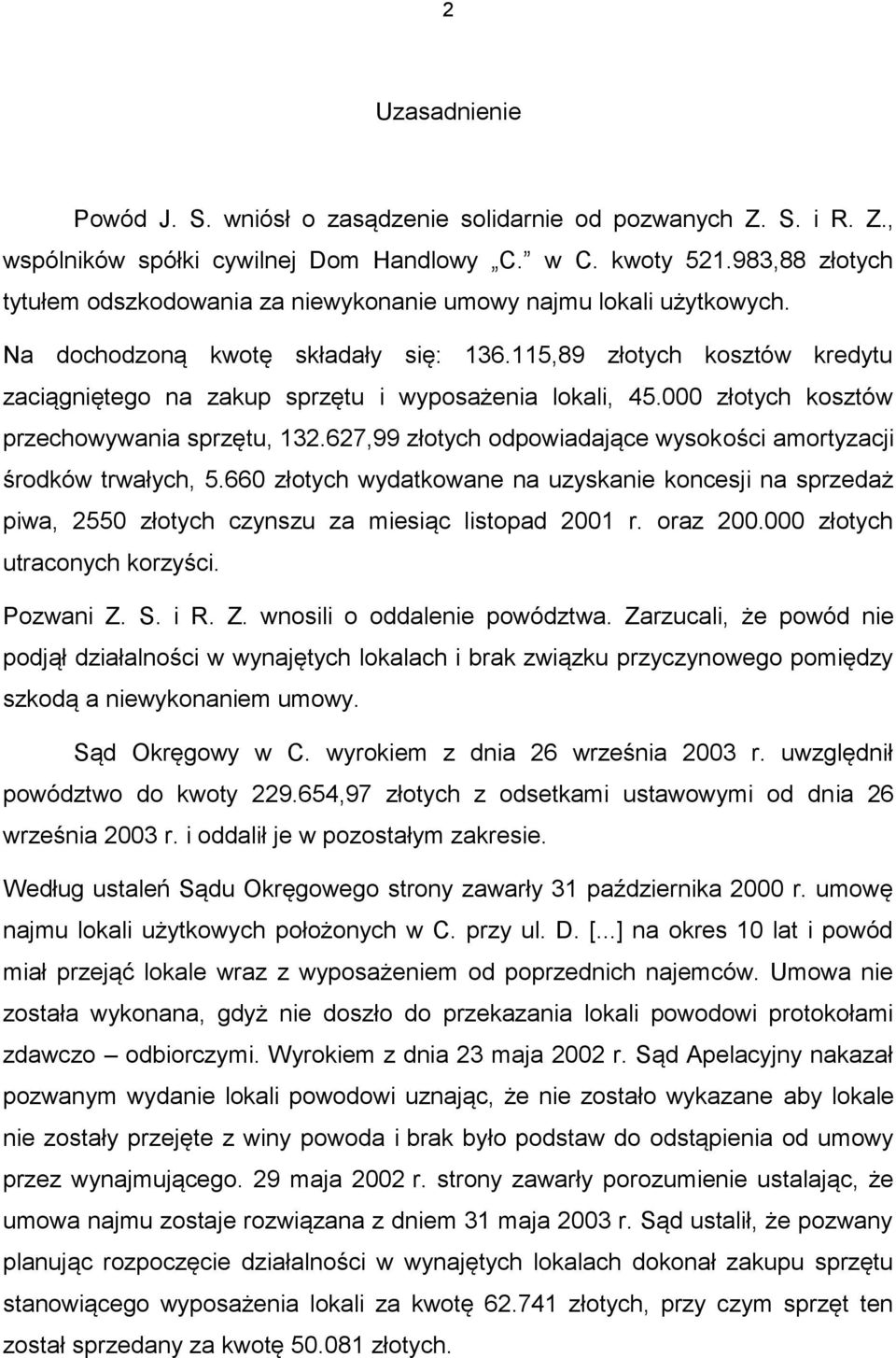 115,89 złotych kosztów kredytu zaciągniętego na zakup sprzętu i wyposażenia lokali, 45.000 złotych kosztów przechowywania sprzętu, 132.