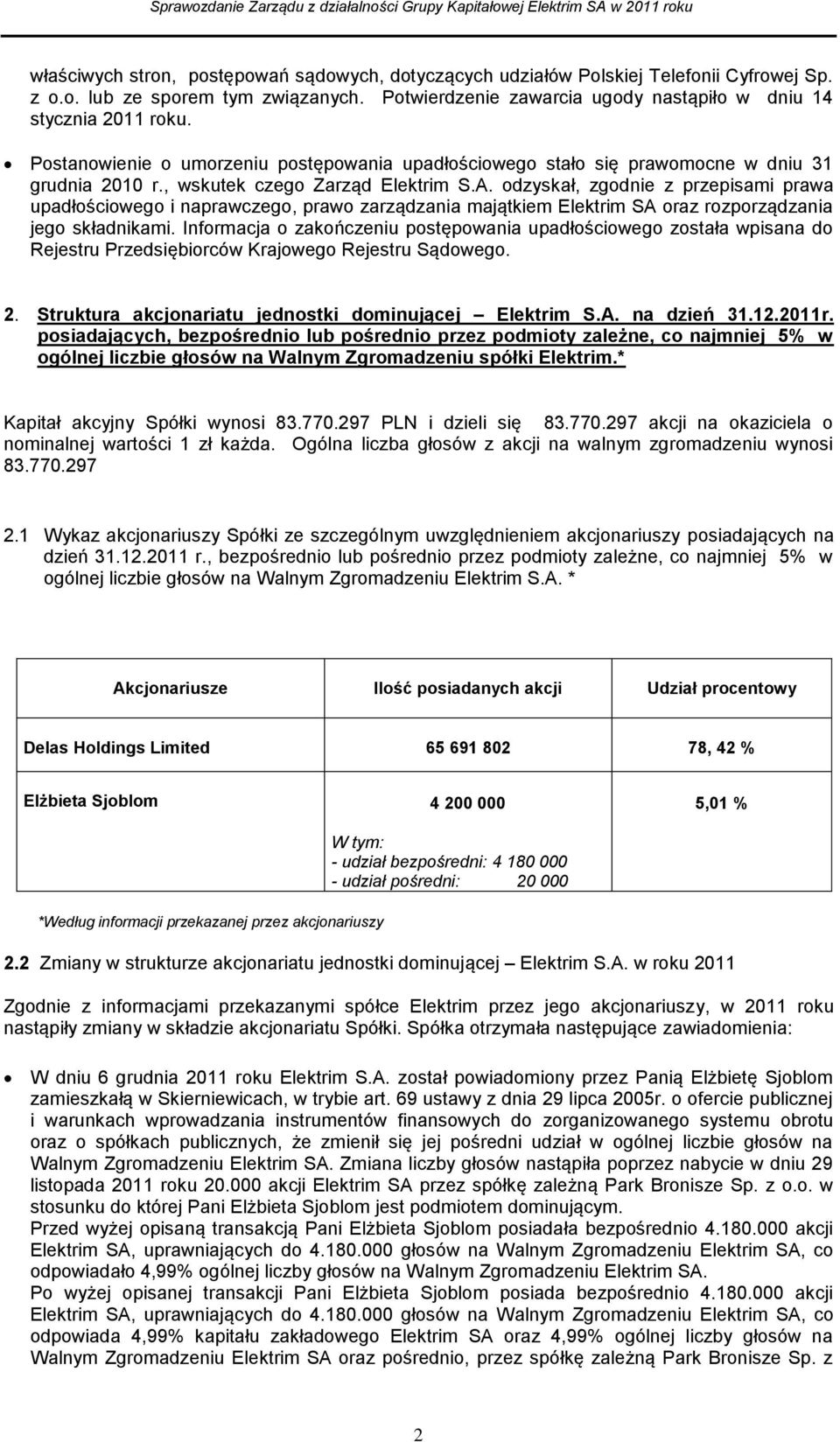 odzyskał, zgodnie z przepisami prawa upadłościowego i naprawczego, prawo zarządzania majątkiem Elektrim SA oraz rozporządzania jego składnikami.