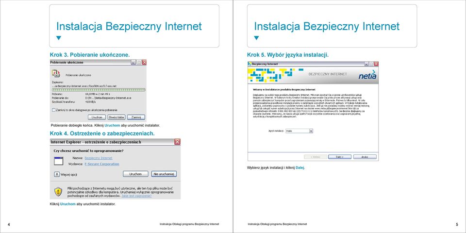 Ostrzeżenie o zabezpieczeniach. Wybierz język instalacji i kliknij Dalej.