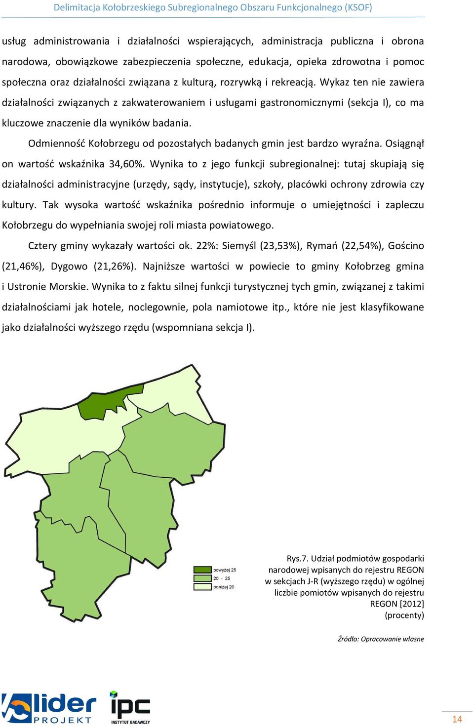 Odmienność Kołobrzegu od pozostałych badanych gmin jest bardzo wyraźna. Osiągnął on wartość wskaźnika 34,60%.