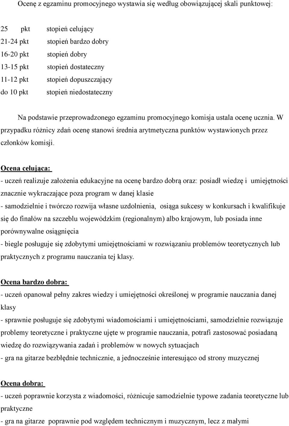 W przypadku różnicy zdań ocenę stanowi średnia arytmetyczna punktów wystawionych przez członków komisji.