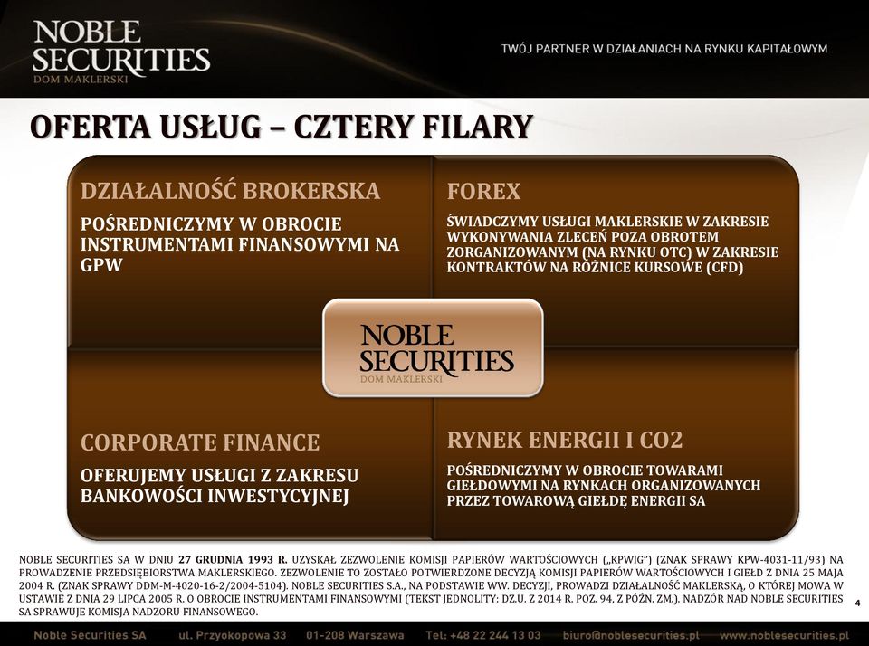 RYNKACH ORGANIZOWANYCH PRZEZ TOWAROWĄ GIEŁDĘ ENERGII SA NOBLE SECURITIES SA W DNIU 27 GRUDNIA 1993 R.