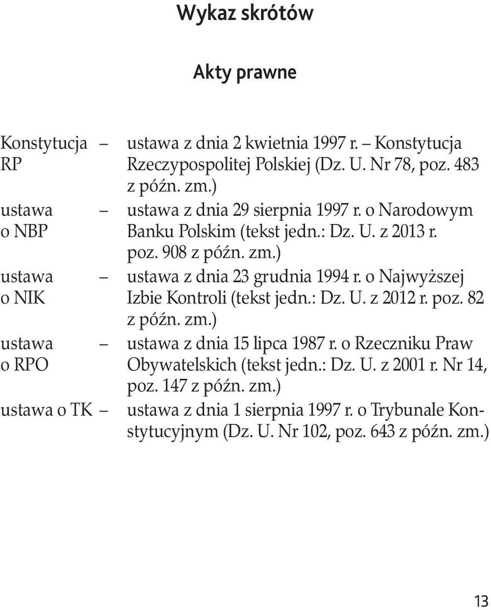 poz. 908 z późn. zm.) ustawa z dnia 23 grudnia 1994 r. o Najwyższej Izbie Kontroli (tekst jedn.: Dz. U. z 2012 r. poz. 82 z późn. zm.) ustawa z dnia 15 lipca 1987 r.