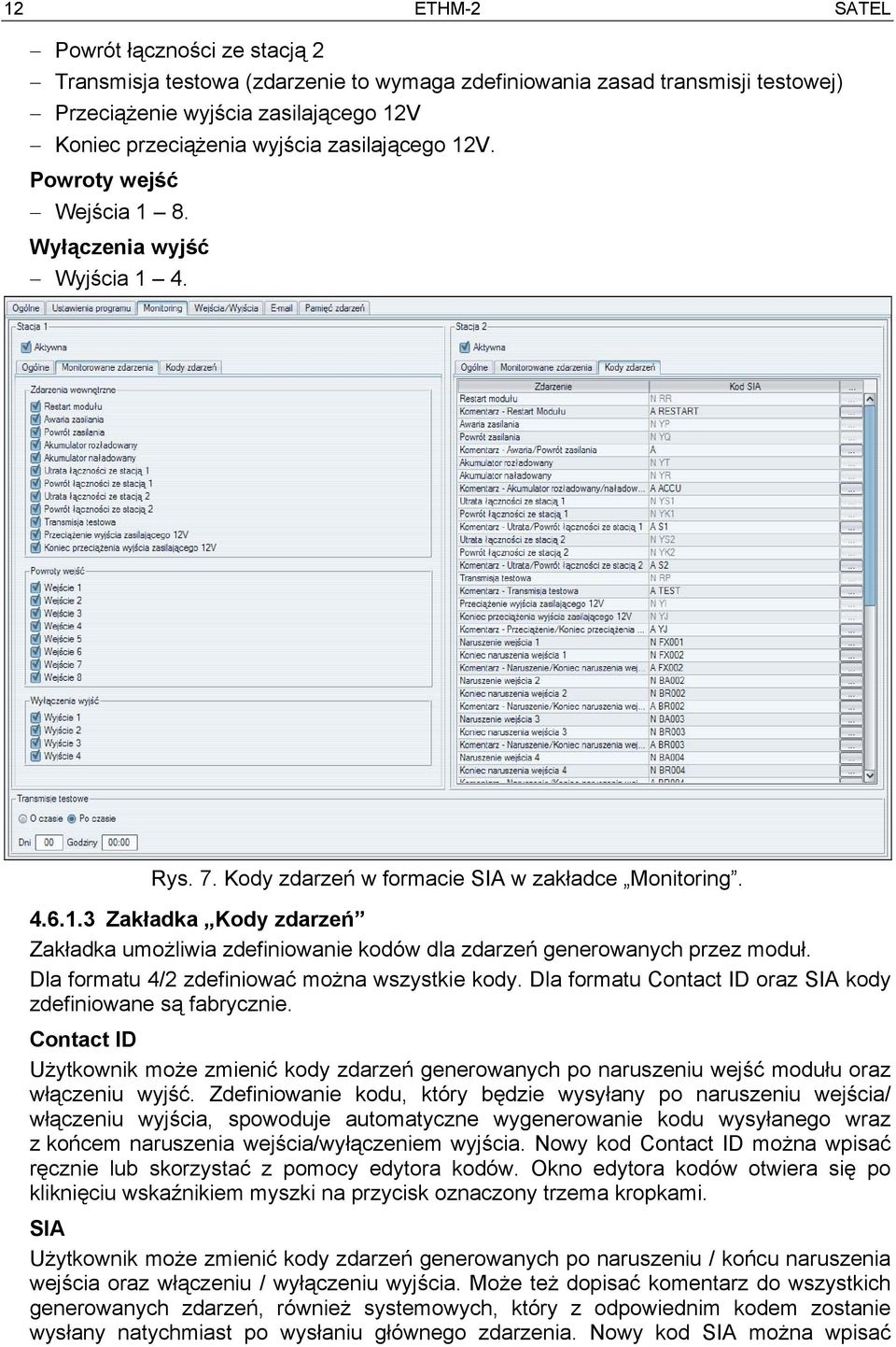 Dla formatu 4/2 zdefiniować można wszystkie kody. Dla formatu Contact ID oraz SIA kody zdefiniowane są fabrycznie.