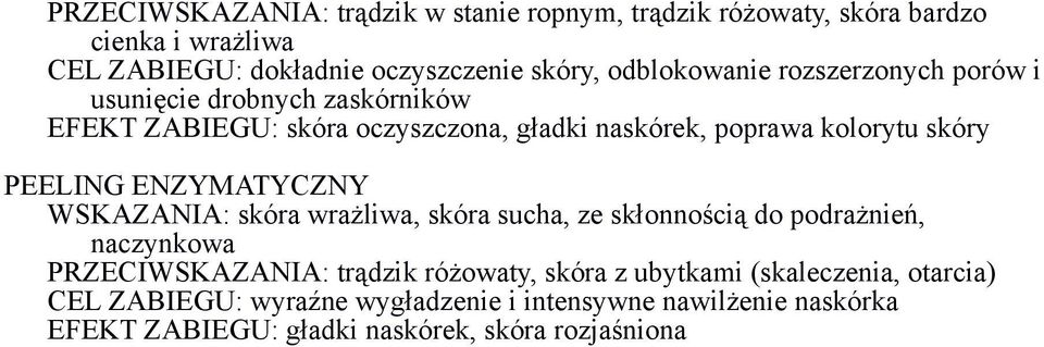 PEELING ENZYMATYCZNY WSKAZANIA: skóra wrażliwa, skóra sucha, ze skłonnością do podrażnień, naczynkowa PRZECIWSKAZANIA: trądzik różowaty,