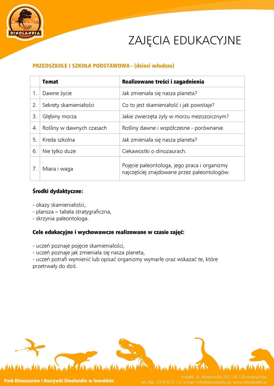 Kreda szkolna Jak zmieniała się nasza planeta? 6. Nie tylko duże Ciekawostki o dinozaurach. 7. Miara i waga Pojęcie paleontologa, jego praca i organizmy najczęściej znajdowane przez paleontologów.